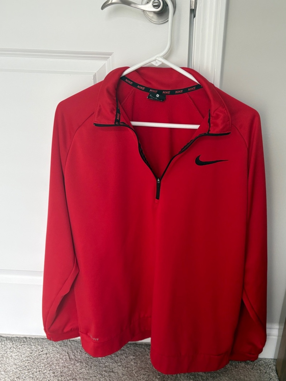 Nike Red Half-Zip Athletic Pullover with Black Swoosh - Picture 4 of 4